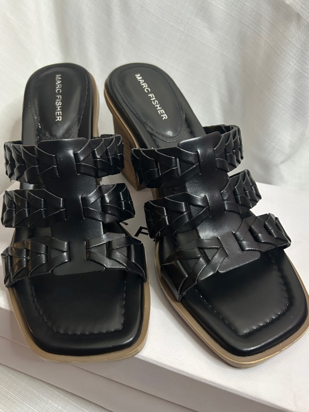 Marc Fisher Black Braided Triple-Strap Mule Sandals NEW IN BOX